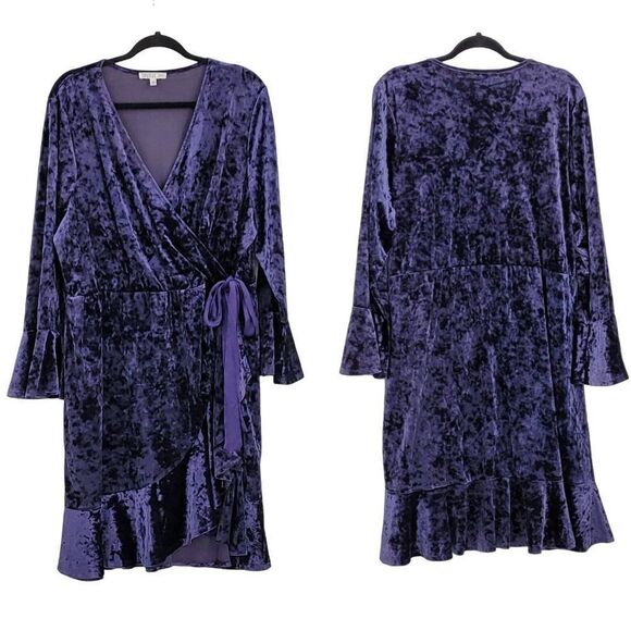 Spense Dress Velour Wrap Bell Ruffle Holiday Renaissance Gothic Royal Purple 16W - Picture 1 of 14